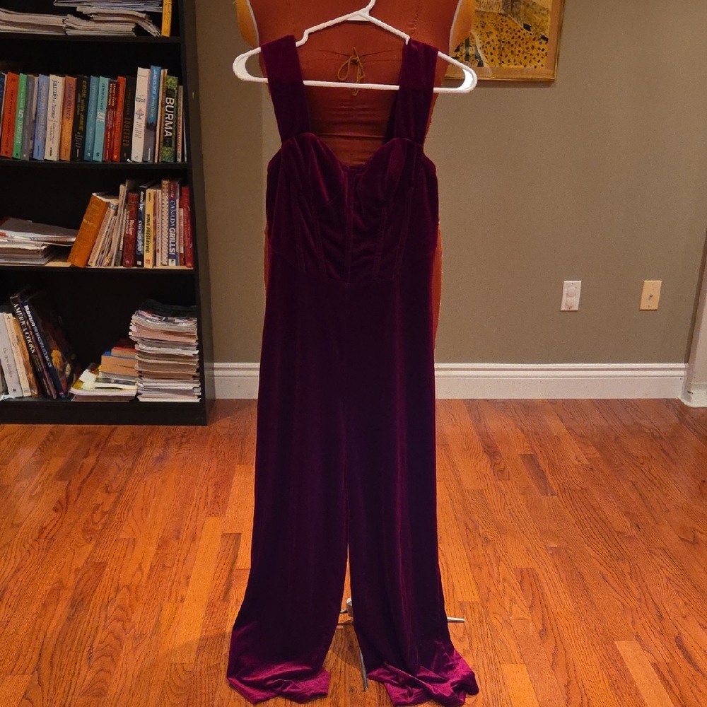 Velvet Wide-Leg Jumpsuit in Burgundy